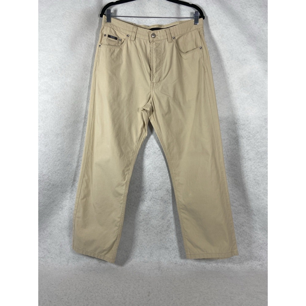 Hugo Boss Alabama Pants Mens 35x28 Beige Straight Leg Flat Front 100% Cotton
